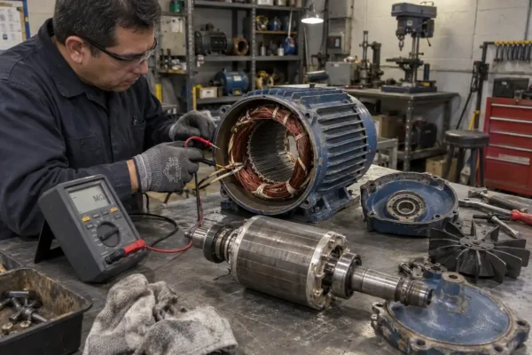 Motor eléctrico desmontado para revisión de embobinado en Puebla